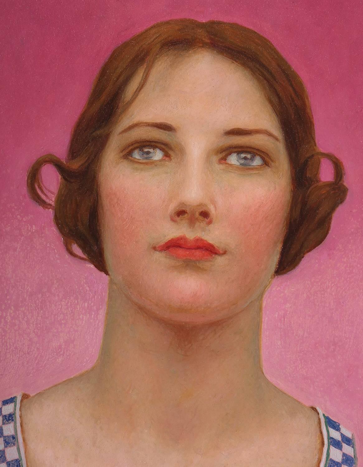 Blue Eyed Girl - Pink Portrait Painting by Charles Allan Winter