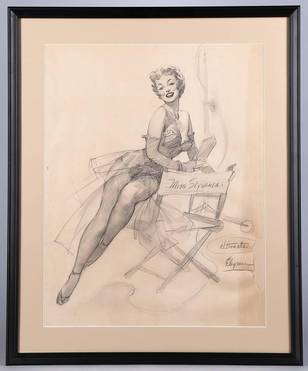 Miss Sylvania - Préliminaire - Art déco Painting par Gil Elvgren