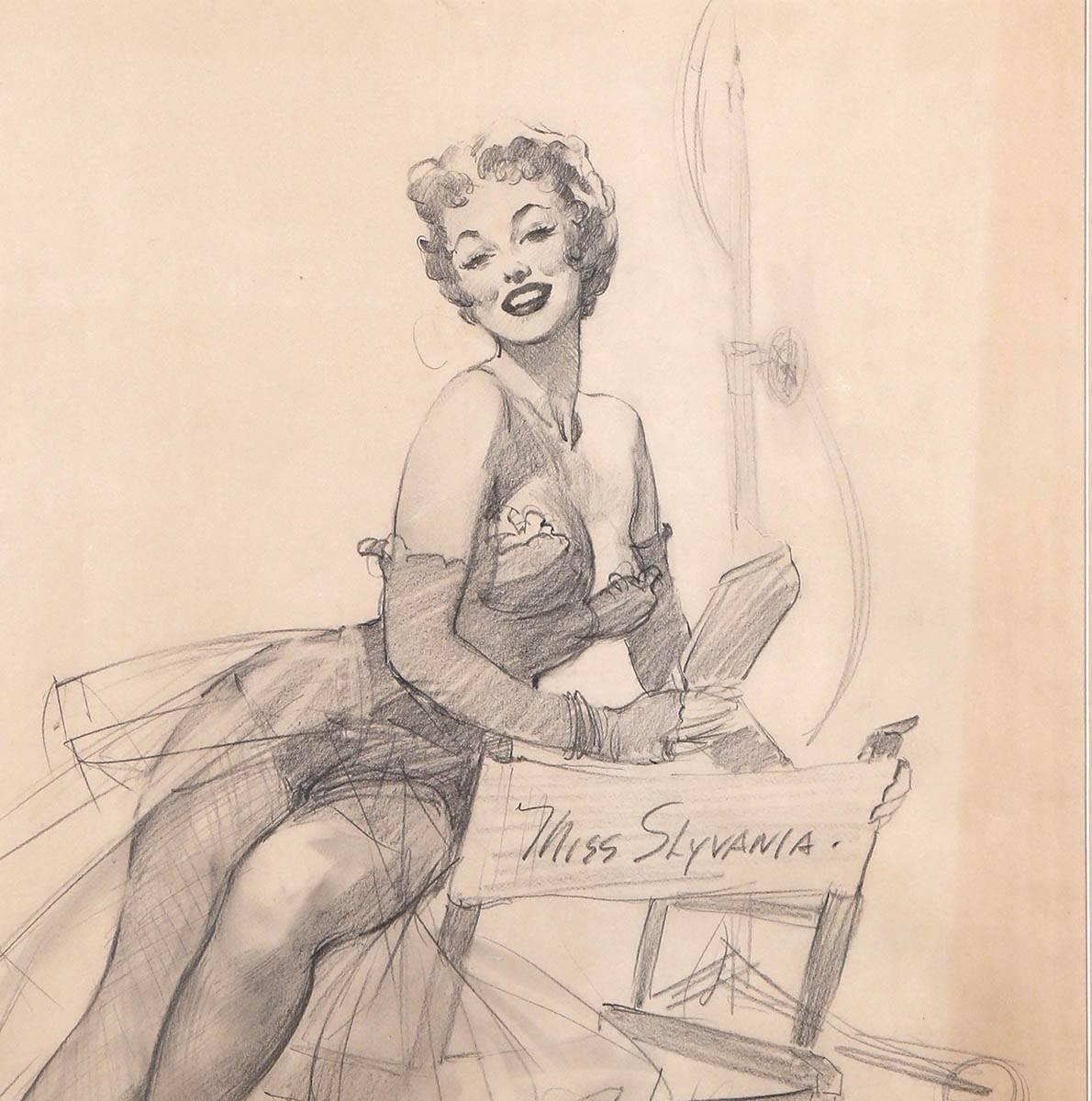 Miss Sylvania - Préliminaire - Beige Figurative Painting par Gil Elvgren