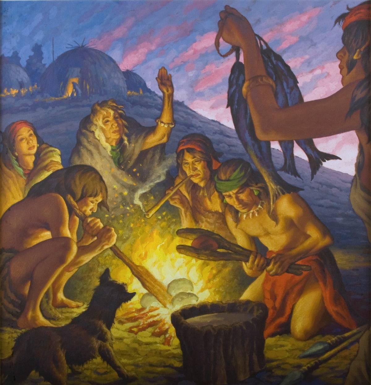 Indigenous Life - Painting by Jules Gotieb