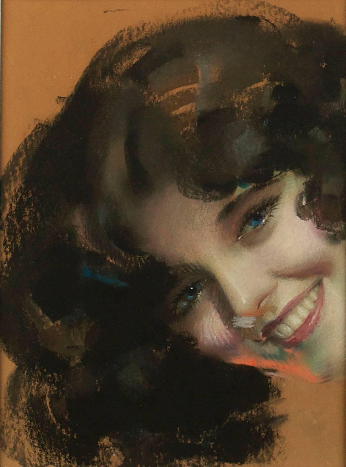 Rolf Armstrong Portrait Painting - A Blue Eyed Beauty