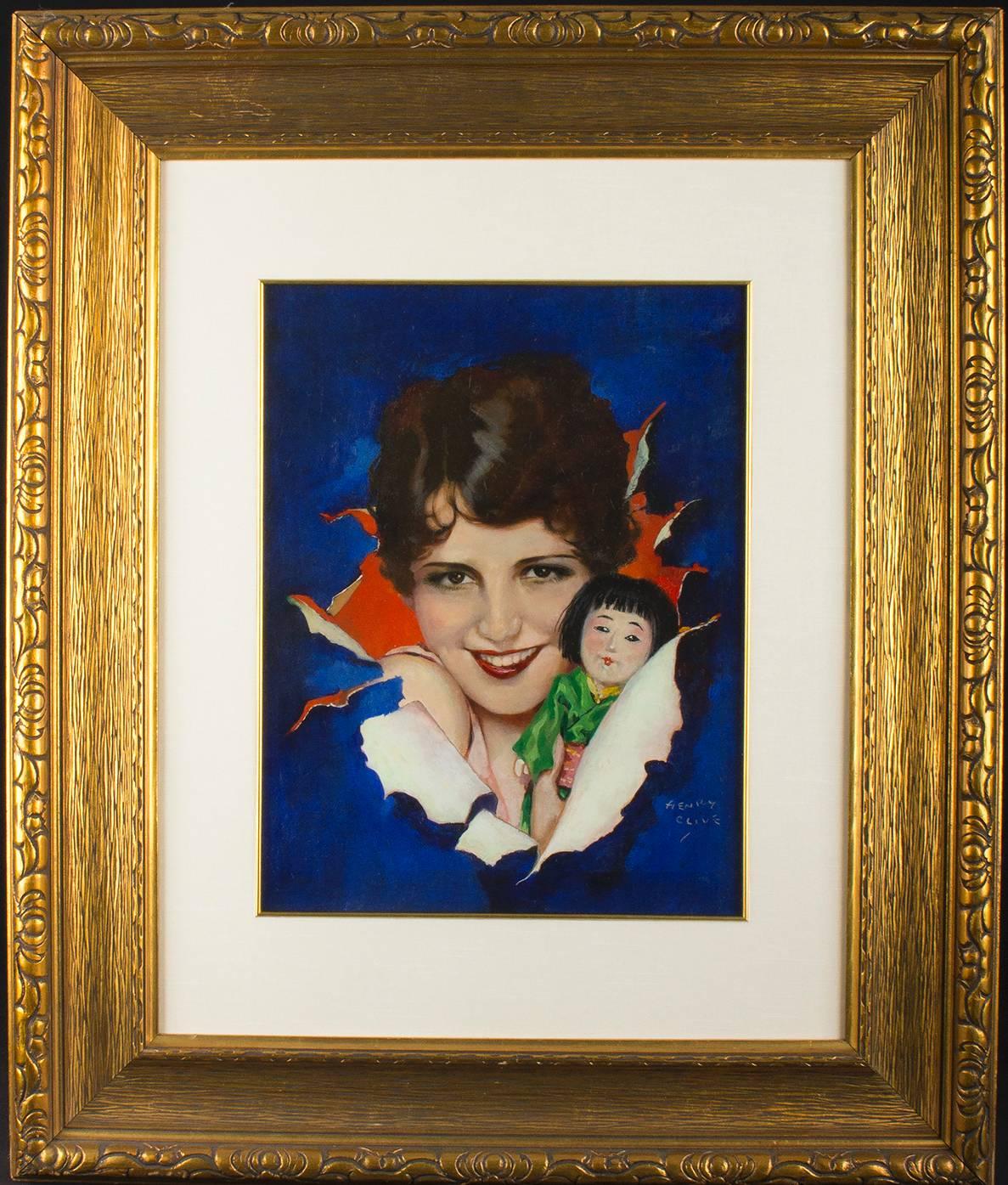 Portrait of Silent Film Star Sue Carol with Boudoir Doll - Painting by Henry Clive