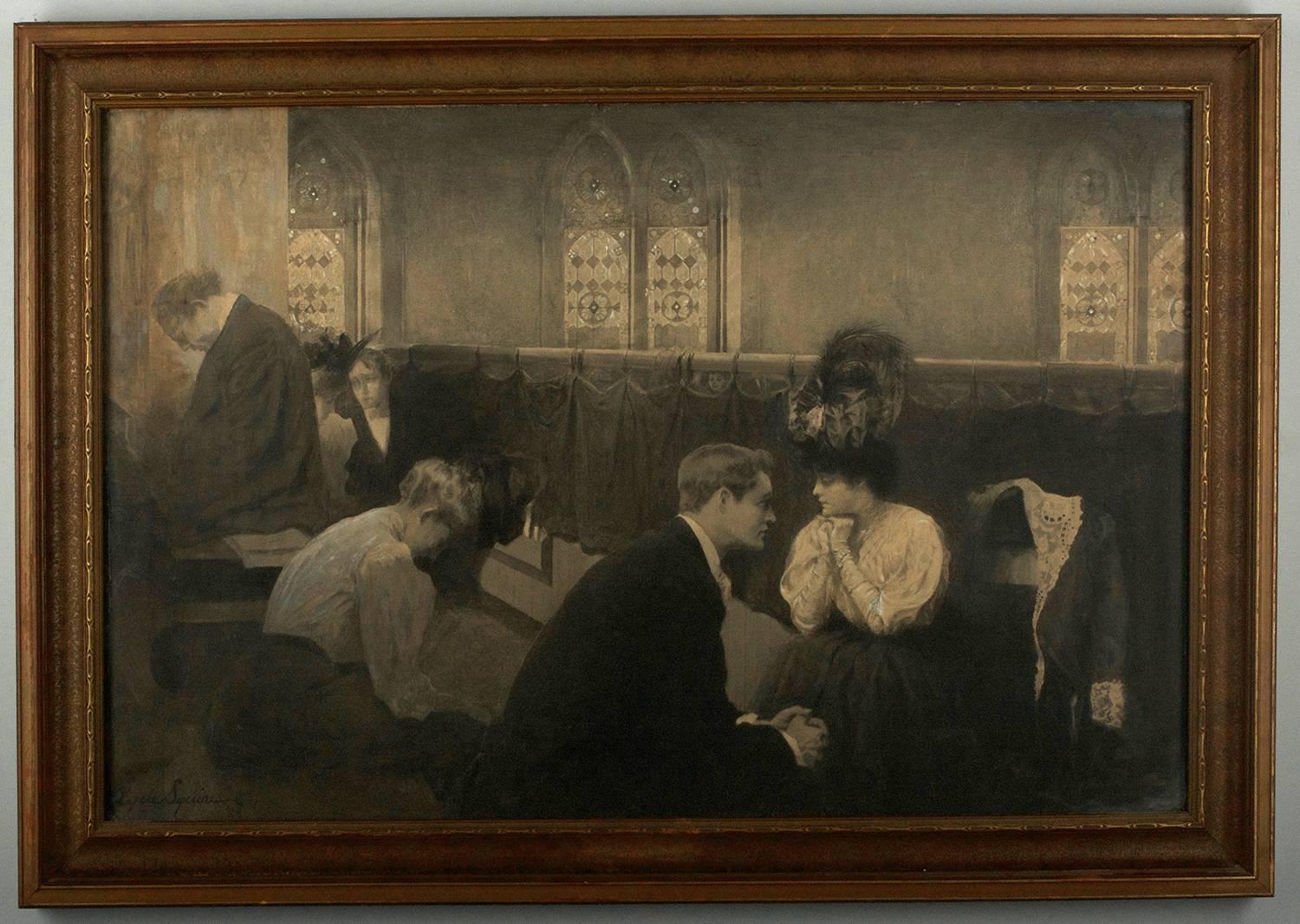 Victorian Mourning Interior Scene - Art by C. Clyde Squires