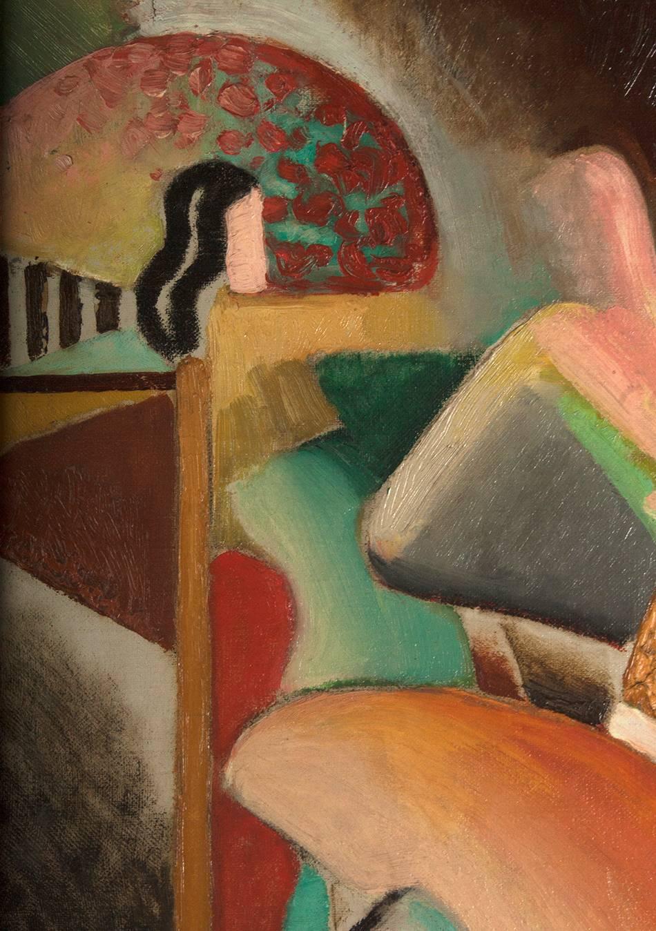 Ein schwindelerregendes:: kinetisches:: brillantes:: großformatiges Ölgemälde des amerikanischen Künstlers und Illustrators Theodore Haupt:: signiert in der unteren rechten Ecke und datiert 1929. Dieses wichtige erhaltene Gemälde wurde in Haupt's