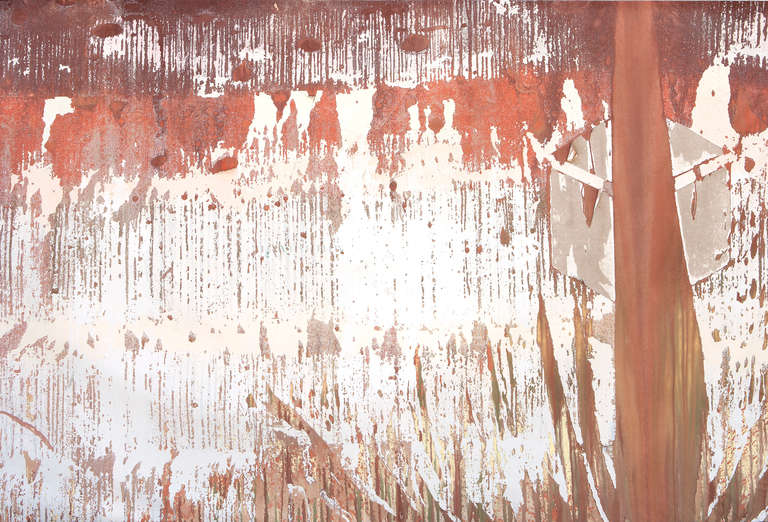 Alejandro Contreras Abstract Painting - Fire Stinguisher Paint Peeling Off the Wall II