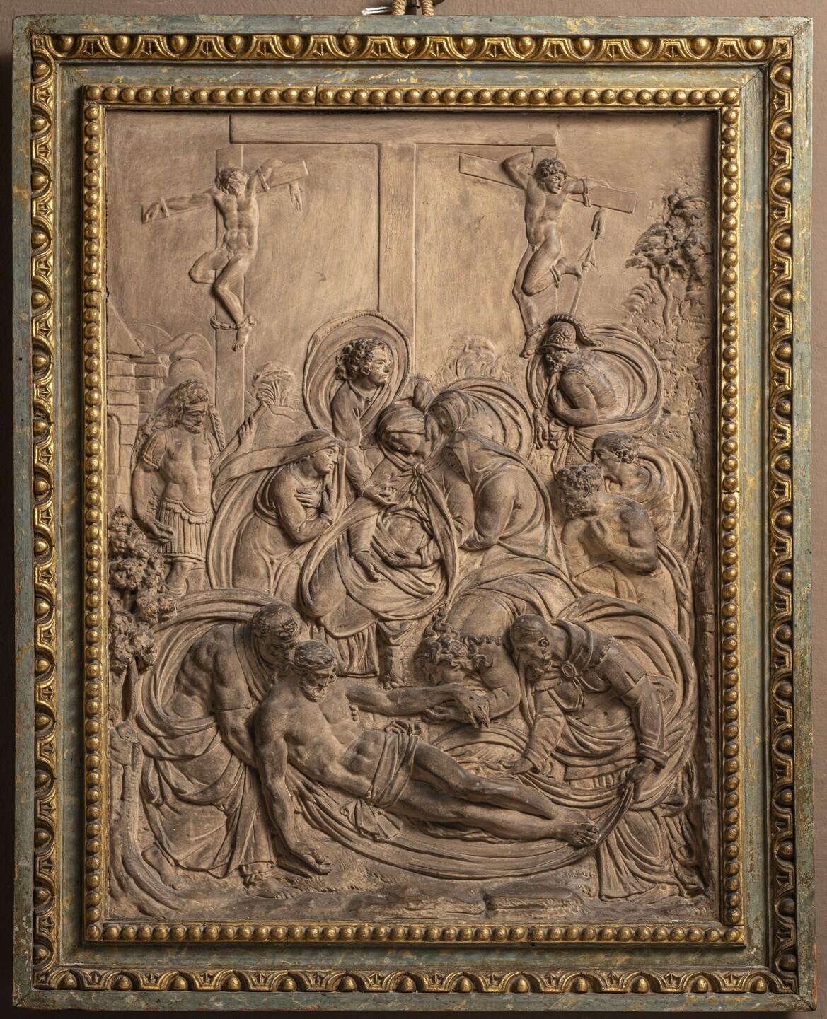 Bassorilievo figurativo religioso in stucco italiano del XIX secolo.