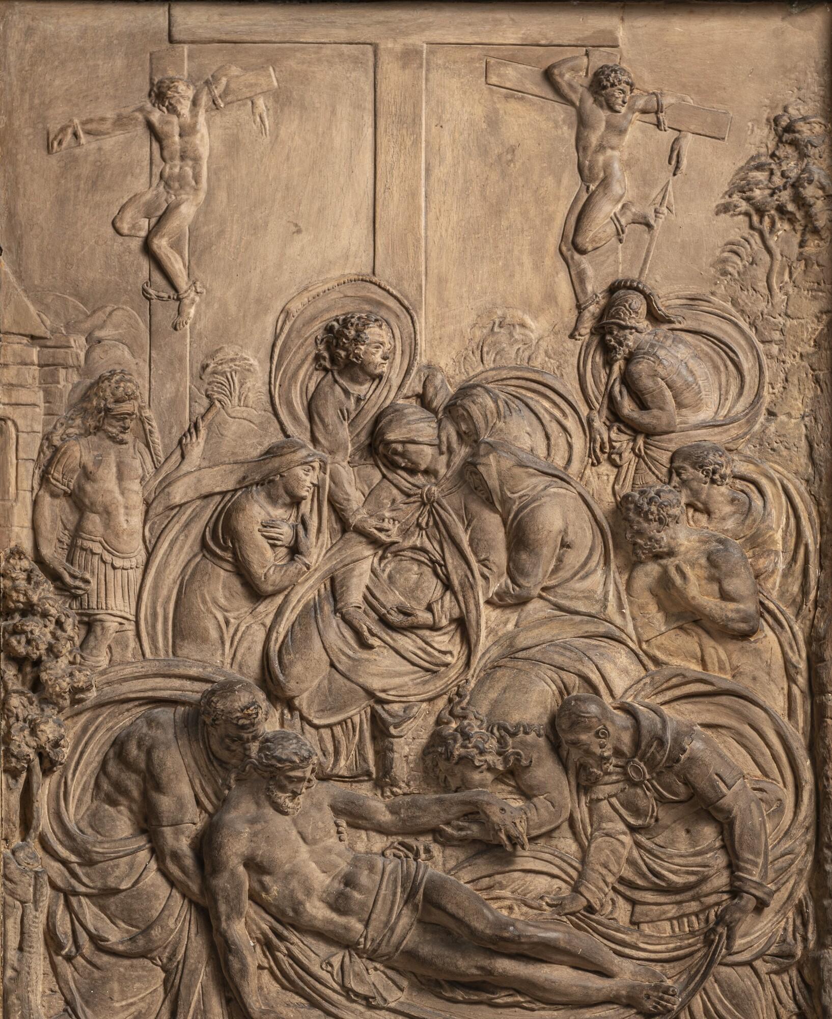 Bas-relief religieux figuratif en stuc italien du XIXe siècle. - Sculpture de GIOVAN BATTISTA BOUCHERON