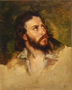 19th-century romantic figurative portrait of a man, oil on canvas