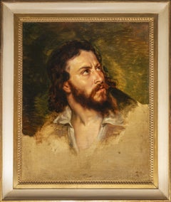 Dipinto figurativo ritratto virile romantico del XIX secolo olio su tela