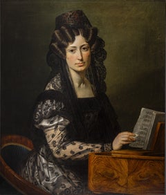 Figurative painting, female portrait, music, Italian Romanticism, 19th century