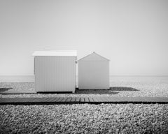 Explanada, casetas de playa, fotografía monocroma, impresión paisajística de edición limitada