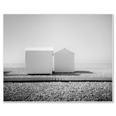 Explanada, casetas de playa, fotografía monocroma, impresión paisajística de edición limitada