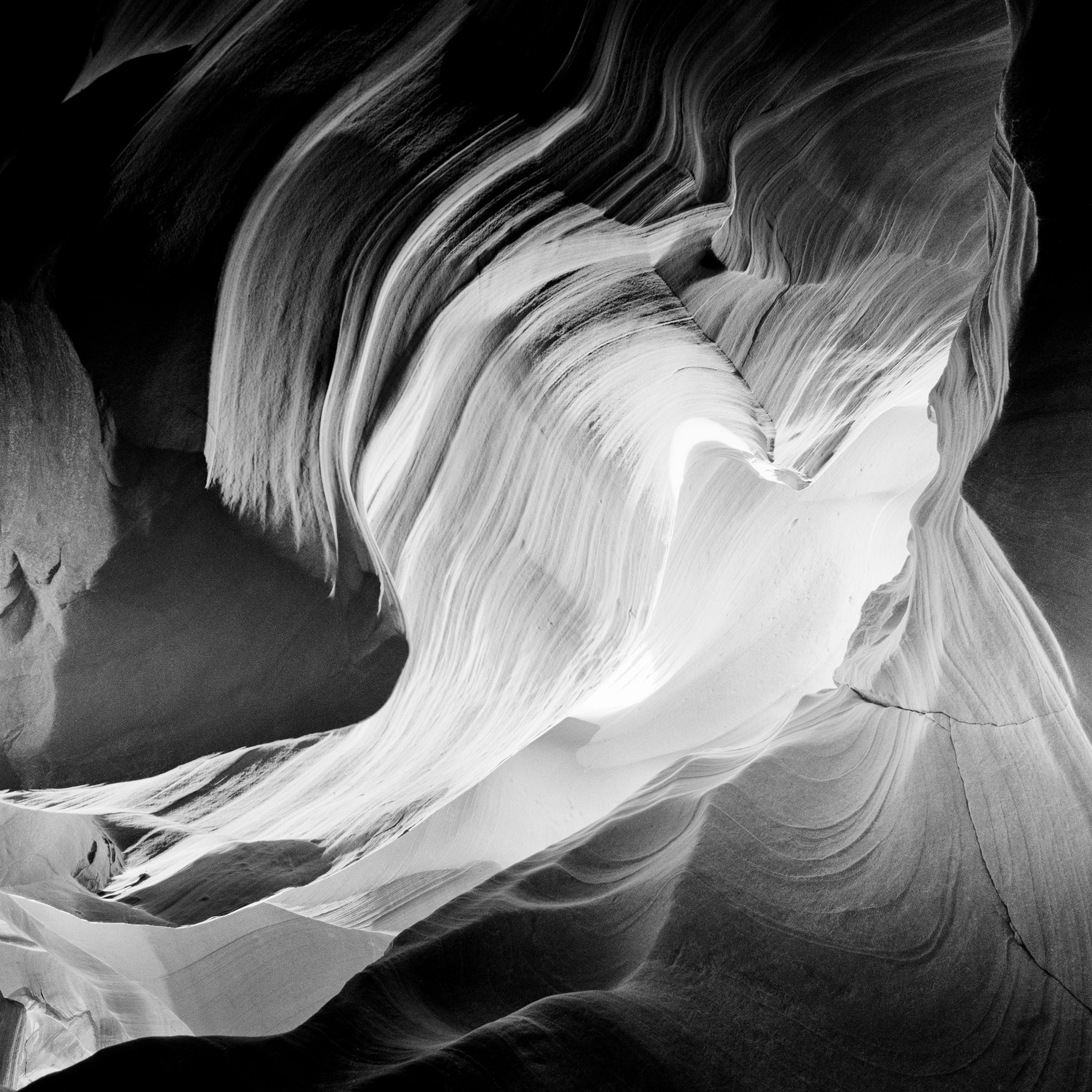 Heart Antelope Canon, Arizona, USA, minimalist black and white print, landscape