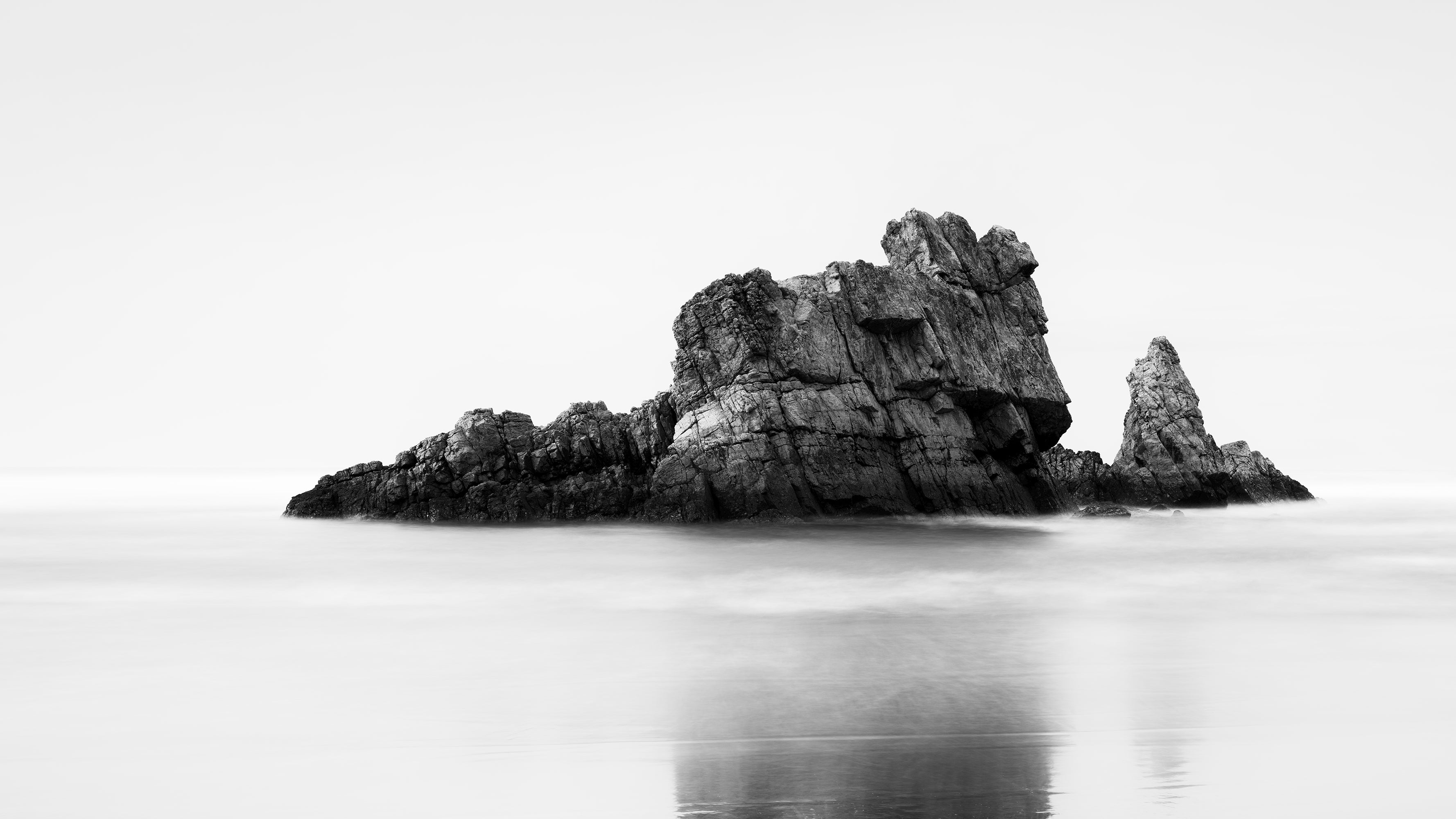 Rock on the Beach Panorama – Spain, Limited Edition Black-and-White Photograph