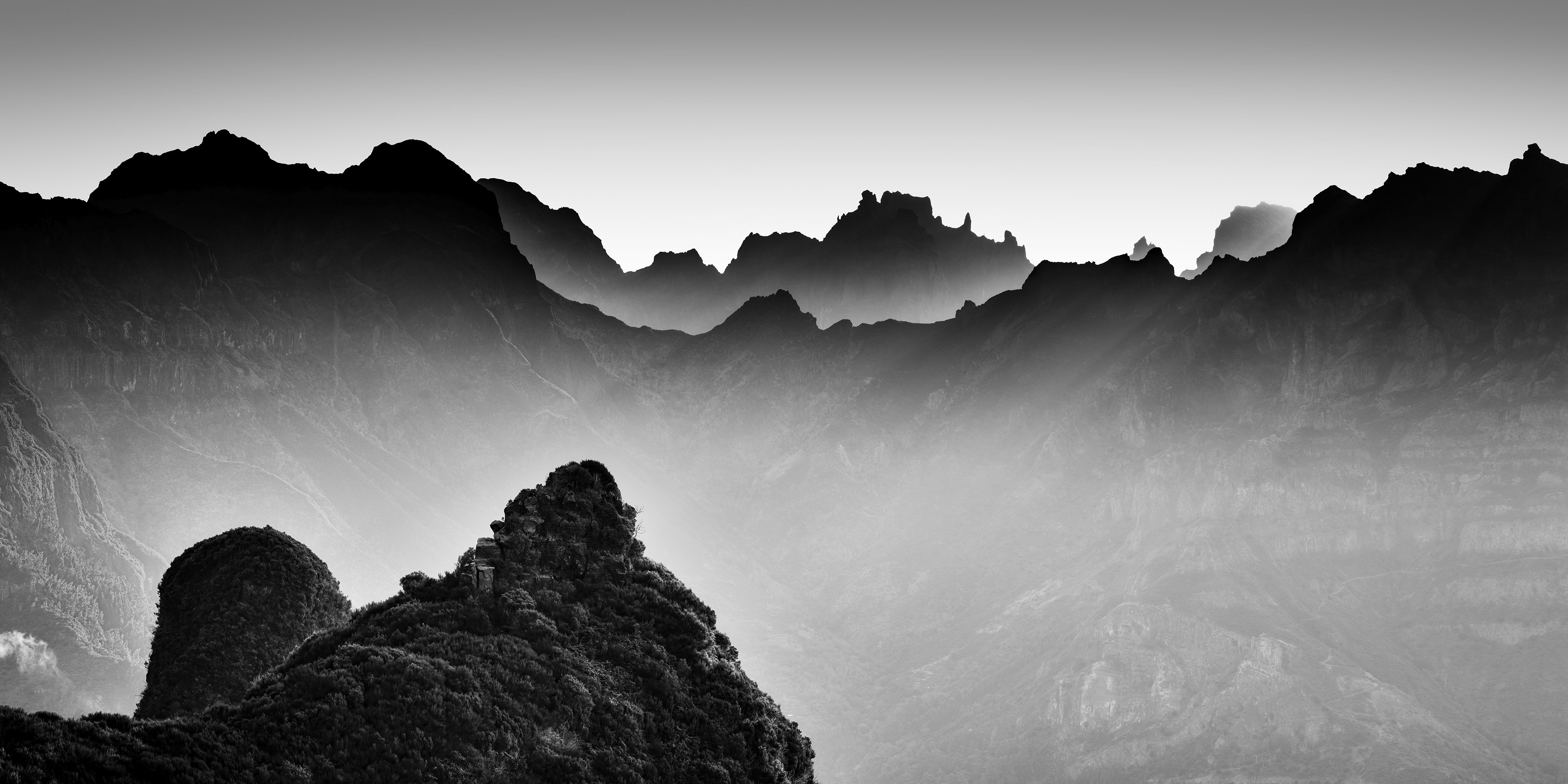Morning Light in the Mountains – Limited Edition Black-and-White Panoramic Photo