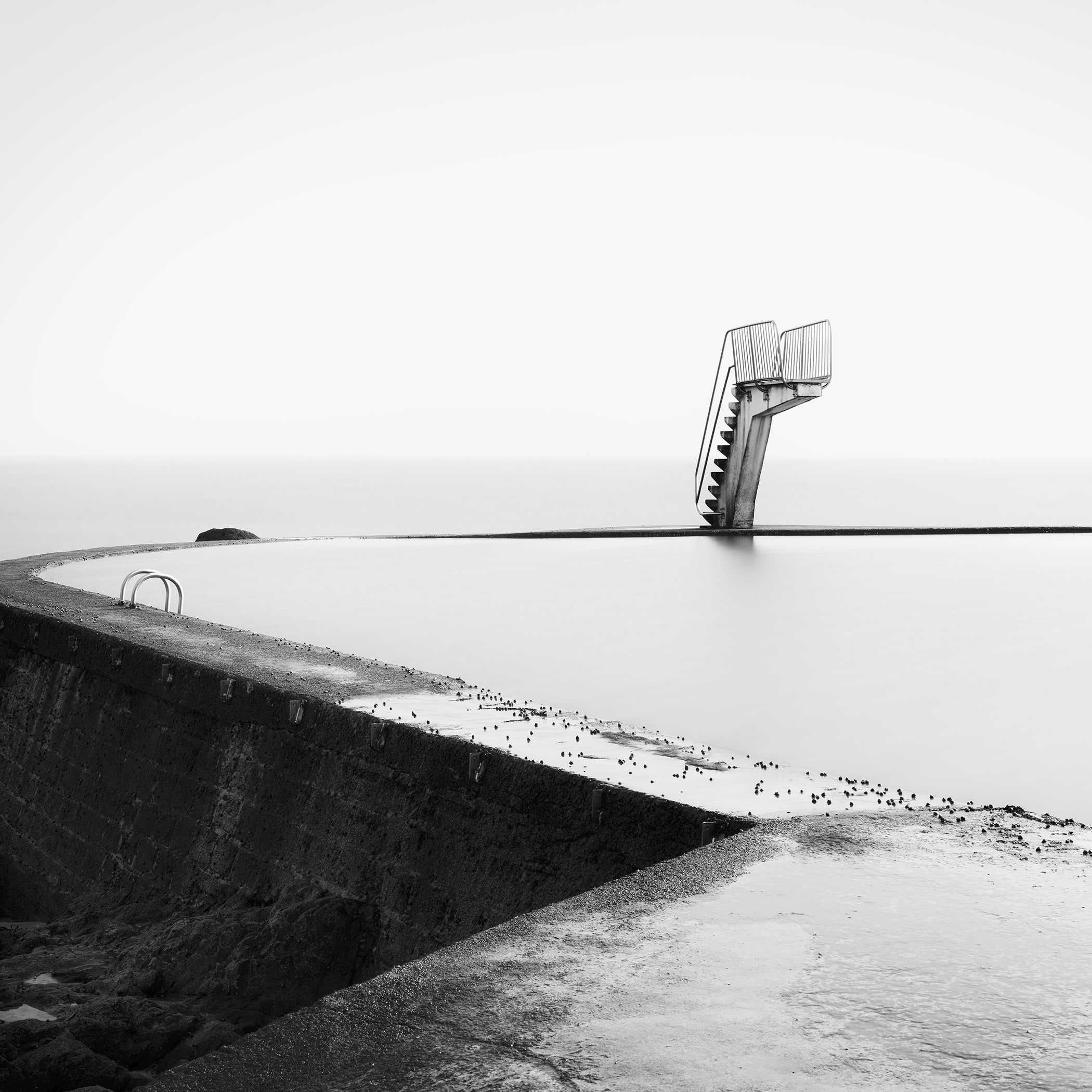 Diving Platform at Seawater Pool, Monochrome Photograph, Limited-Edition Print