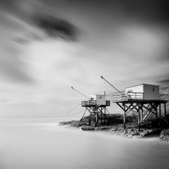 Carrelet Fishing Huts, French Coast, Black-and-White Fine Art Photography