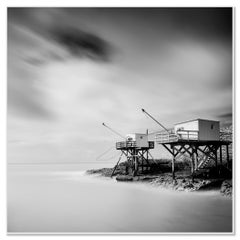 Carrelet Fishing Huts, French Coast, Black-and-White Fine Art Photography