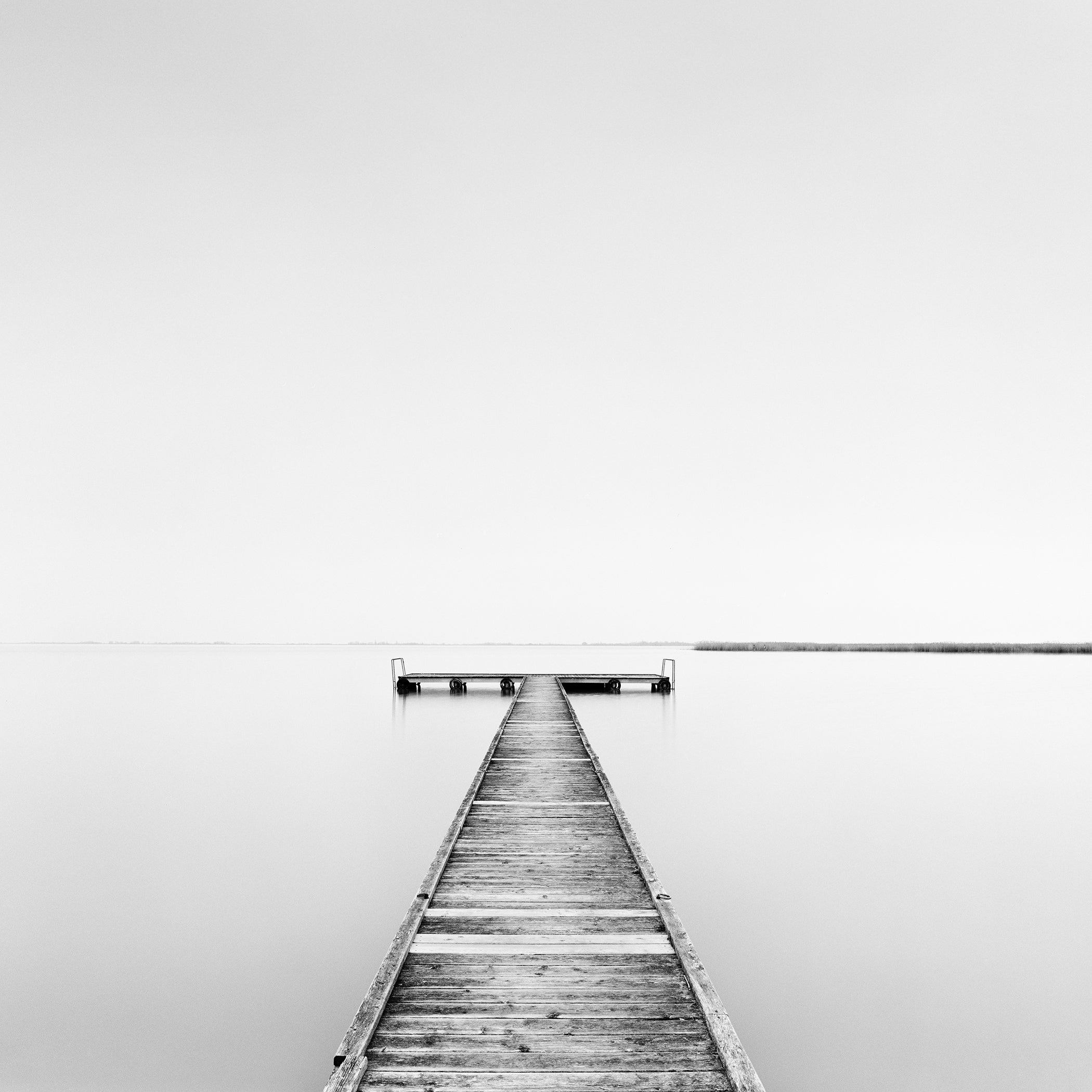 Pier Study 1 – Lake Neusiedl, Austria, Minimalist Black-and-White Analogue Photo