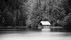 Wooden Boathouse Long Exposure Panorama – Black-and-White Collector Edition