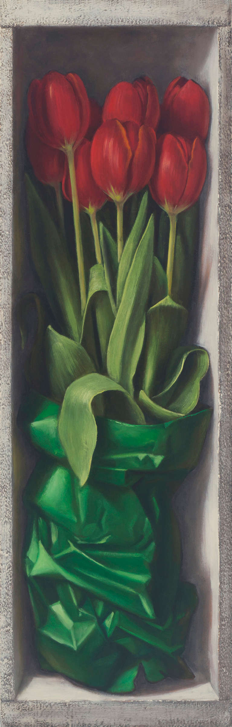 Denise Mickilowski Landscape Painting - Tulips with Green Tissue