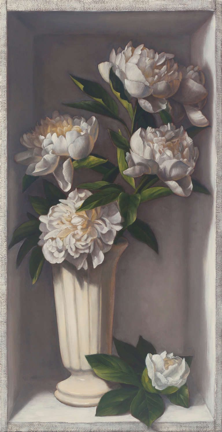 Denise Mickilowski Still-Life Painting - White Peonies and Cream Vase