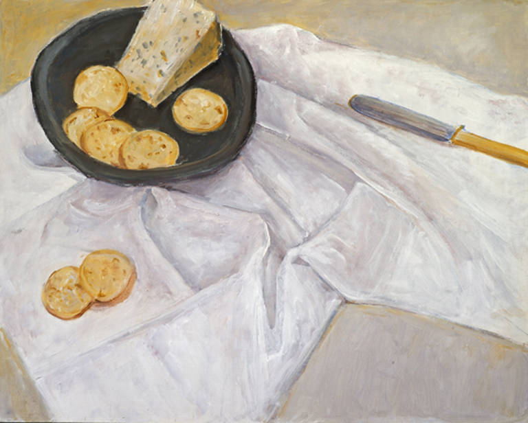 Polly Kraft Still-Life Painting - Cheese and Crackers