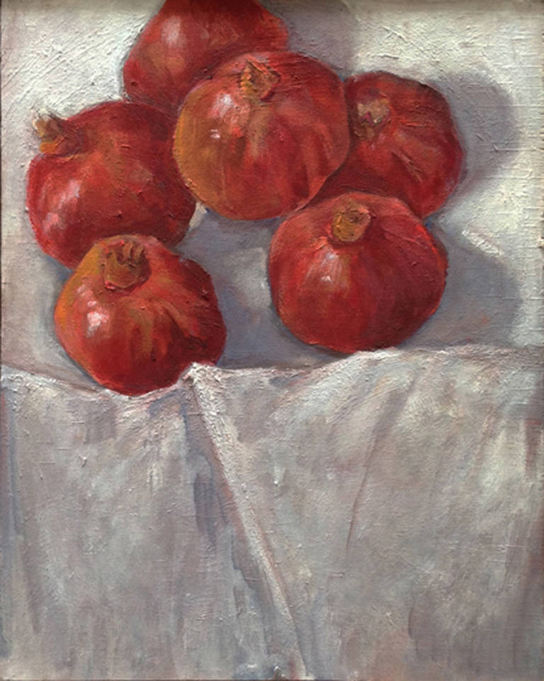 Polly Kraft Still-Life Painting - Five Pomegranates