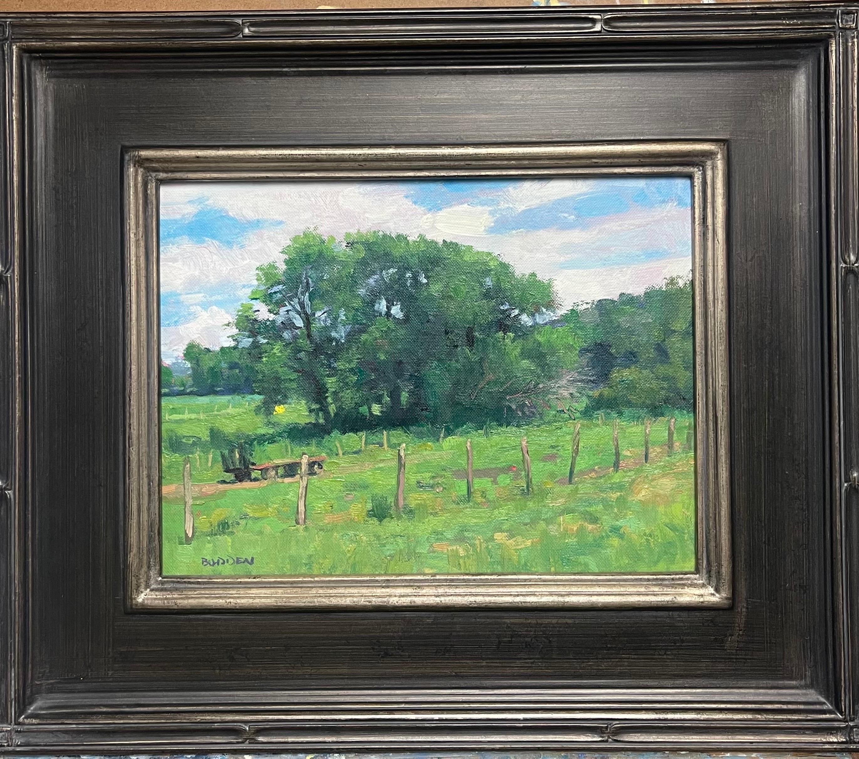 Summertime at Hlubiks
oil/panel
9 x 12 image
is an oil painting on canvas that showcases the beautiful light of a summer day at one of my favorite places to paint in Chesterfield NJ, the Hlubiks farm. This painting was painted en plein air on