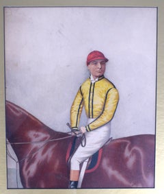 Jockey en casaque jaune et casquette rouge – Aquarelle de Joshua Dighton (Britannique, 1831-190