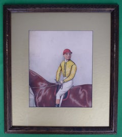 Jockey en casaque jaune et casquette rouge – Aquarelle de Joshua Dighton (Britannique, 1831-190