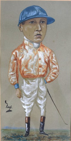 T. Miller c1900 Jockey Pastel Watercolour Portrait by NAP