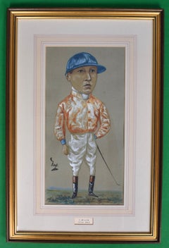 T. Miller c1900 Jockey Pastel Watercolour Portrait by NAP