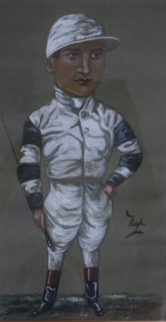 William Halsey (1867-1961) Jockey Pastel Watercolour Portrait by Nap
