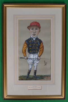 F.W. Hardy Won The St Leger In 1902 On Sceptre Jockey Pastel Watercolour Caricat