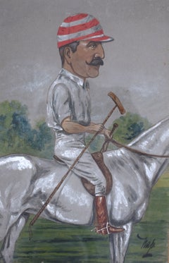 Polo Player Circa 1900 Pastel Watercolour Caricature Portrait by Nap
