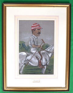 Polo Player Circa 1900 Pastel Watercolour Caricature Portrait by Nap