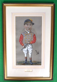 John Watts (1861-1902) Jockey Pastel Watercolour Caricature Portrait by Nap