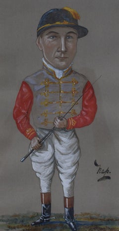 John Watts (1861-1902) Jockey Pastel Watercolour Caricature Portrait by Nap