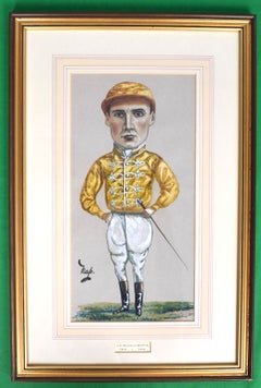 J.H. (Skeets) Martin (1875-1944) Jockey Pastel Watercolour Caricature Portrait b