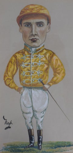 J.H. (Skeets) Martin (1875-1944) Jockey Pastel Watercolour Caricature Portrait b