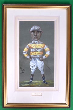 Sam Loates (1865-1932) Jockey Pastel Watercolour Caricature Portrait by NAP