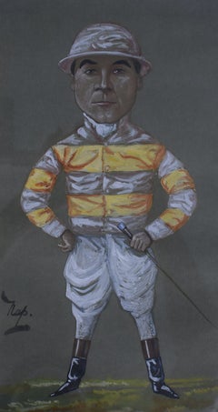 Sam Loates (1865-1932) Jockey Pastel Watercolour Caricature Portrait by NAP