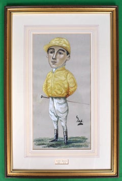 Danny Maher (1881-1916) Jockey Pastel Watercolour Caricature Portrait by NAP