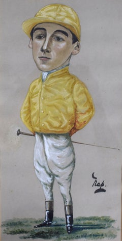 Danny Maher (1881-1916) Jockey Pastel Watercolour Caricature Portrait by NAP