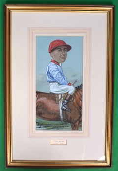 T. (Tiny) Heppel Circa 1900 Jockey Pastel Watercolour Caricature Portrait by NAP