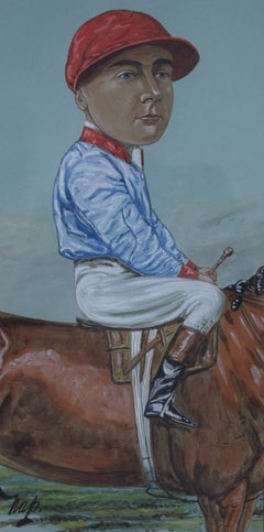 T. (Tiny) Heppel Circa 1900 Jockey Pastel Watercolour Caricature Portrait by NAP