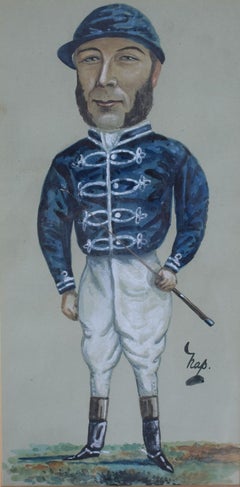 John Osborne (1833-1922) Jockey Pastel Watercolour Caricature Portrait by NAP