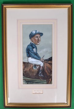 Percy Woodland (1884-1958) Jockey Pastel Watercolour Caricature Portrait by NAP