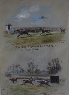 The Suffolk National Hunt Flat Race At Hurst Park c1910 Watercolour by John Beer